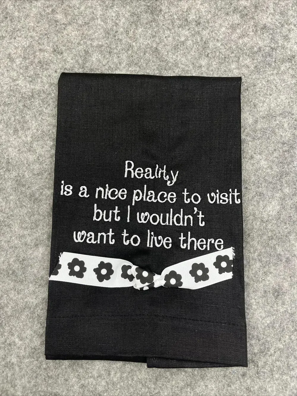 Mud Pie Nouveau Linen Towel Funny Reality Quote Kitchen Decor Black 22x14 Gift